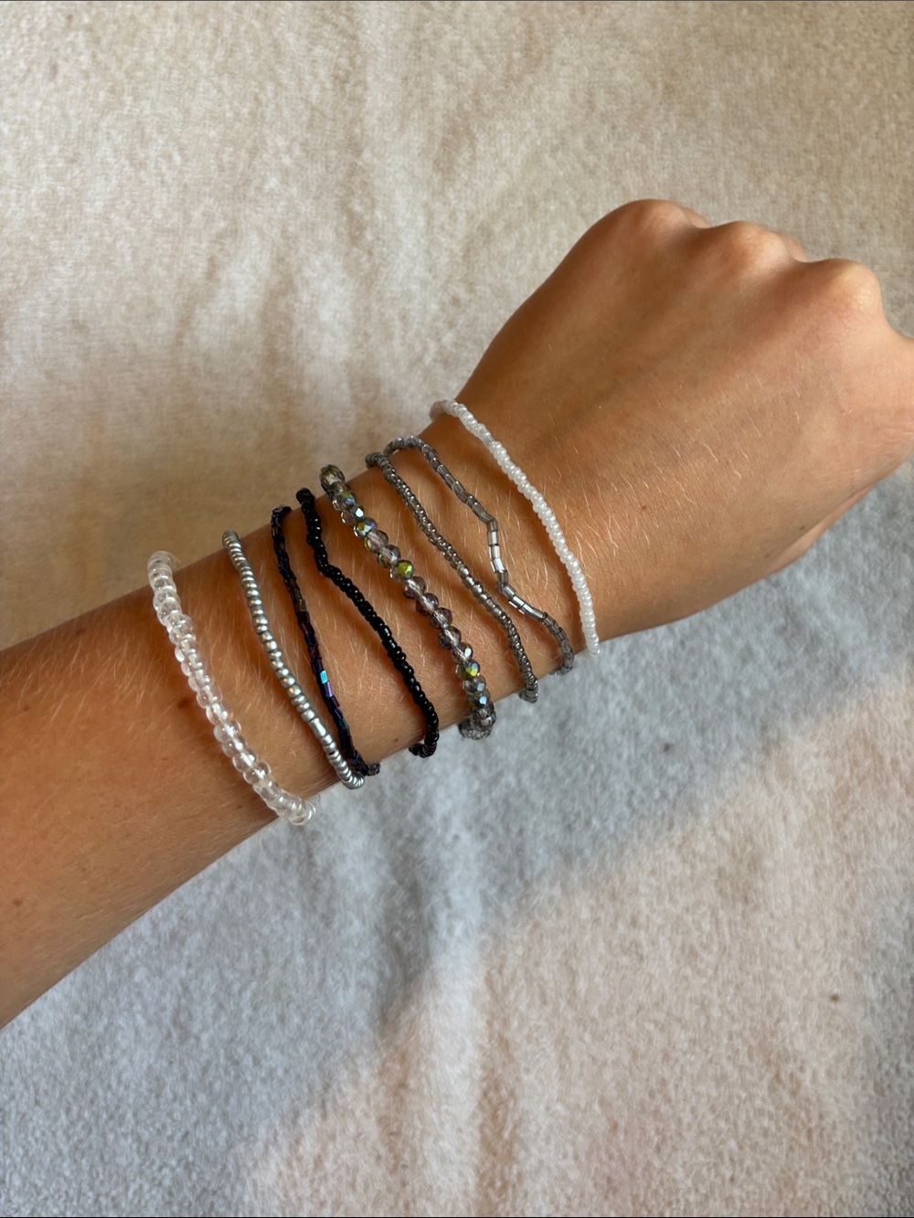Stackable Black, Clear and Iridescent Beaded Bracelets Set - Women Jewelry